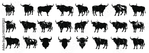 bull silhouette clipart bundle