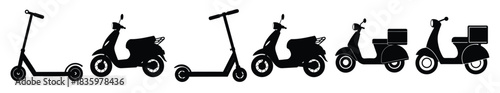 bundle of scooter silhouettes for city transportation designs 