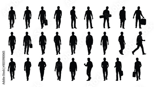 Walking men silhouettes collection isolated on white background, Vector
