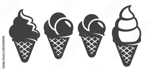 ice cream icons set black on a white background 