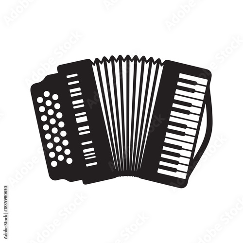 Accordion musical instrument black and white vector icon. Folk music concert graphic symbol isolated on a white background.

