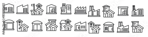 building garage factory hospital icons