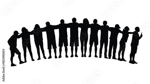 Group of people silhouettes in unity isolated on white background, Vector