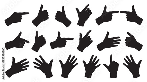 Set of silhouette hand gestures vector illustration of various hand positions isolated on white background