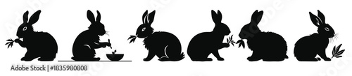 bunny eating silhouettes vector set rabbit black clipart