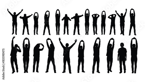 Stretching exercise silhouettes collection isolated on white background, Vector