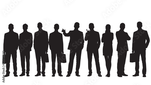 Diverse group of business people silhouettes standing together representing teamwork and leadership