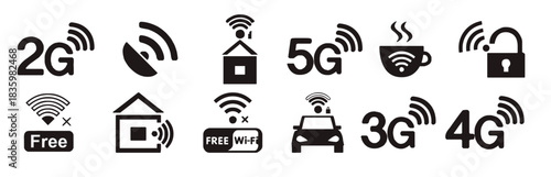 set of wifi icon vector silhouette