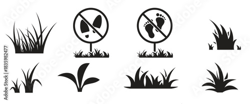 grass icon set black on a white background
