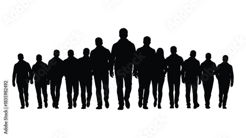 Group of diverse people silhouettes walking isolated on white background, Vector