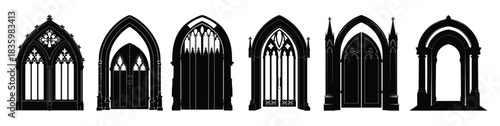 vintage gothic door silhouette clipart set 