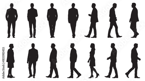 Silhouette of people diverse poses and views vector illustration for architectural renderings and design layouts