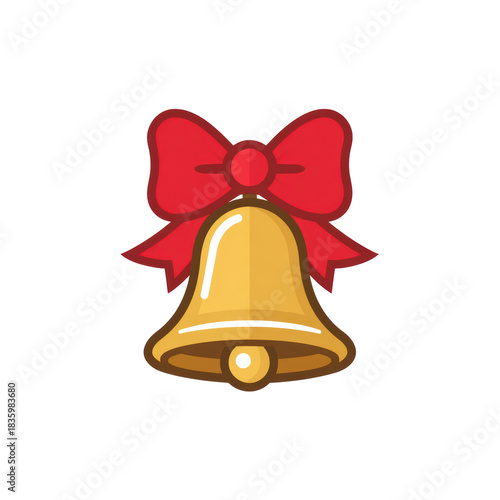Cheerful gold christmas bell illustration with red bow. festive holiday icon and golden decoration for happy winter celebration, ringing with joy and merriment