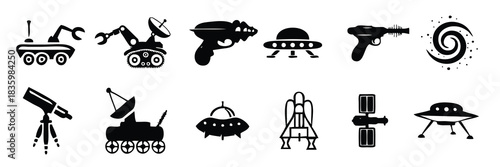 set of space icon vector silhouette
