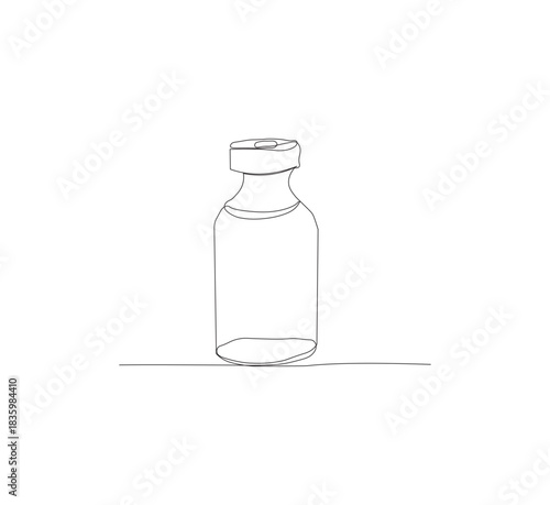 One continuous line drawing of vaccine bottle illustration.white background.medical logo vector.editable