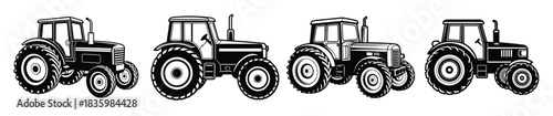  tractor silhouette on white background bundle 
