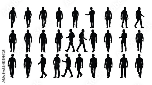 Men walking silhouettes collection isolated on white background, Vector