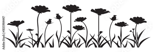 wildflower meadow silhouette isolated on a white background 