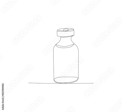 One continuous line drawing of vaccine bottle illustration.white background.medical logo vector.editable