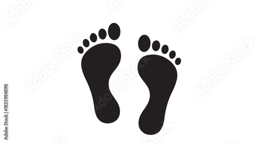 Black footprints isolated on white background, symbolizing journey, progress, and the human experience in a simple design