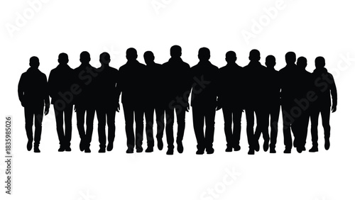 Silhouettes of a group of men walking isolated on white background, Vector