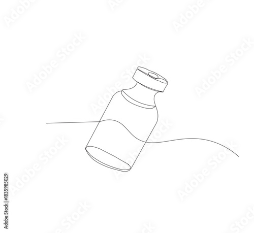 One continuous line drawing of vaccine bottle illustration.white background.medical logo vector.editable