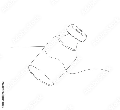 One continuous line drawing of vaccine bottle illustration.white background.medical logo vector.editable