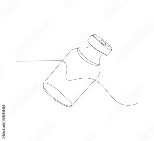 One continuous line drawing of vaccine bottle illustration.white background.medical logo vector.editable