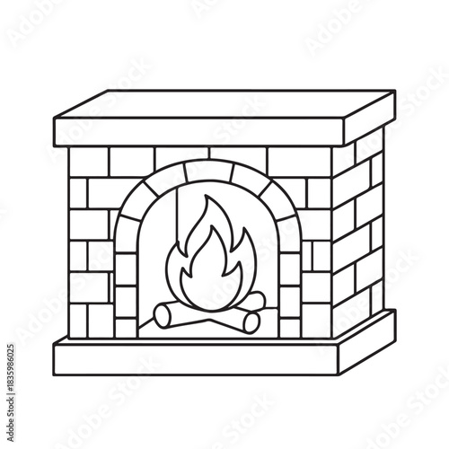 line art of brick fireplace vector