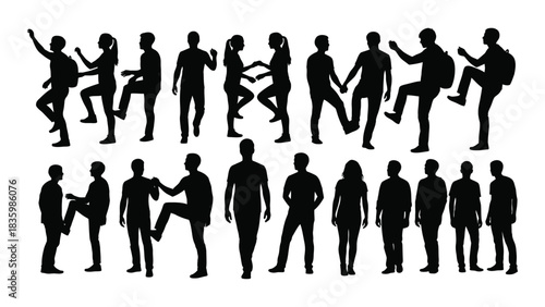 People silhouettes in various poses isolated on white background, Vector