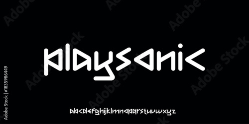 Vector illustration of futuristic style alphabet letters and unique letter shapes resembling audio symbols and waveforms.