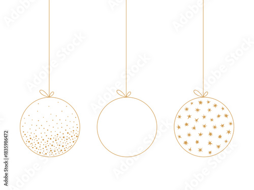 Set of hanging golden Christmas round ball toy, isolated on a white background, vector. A simple festive Christmas element for decoration, decorations, posters, greetings with a place for text