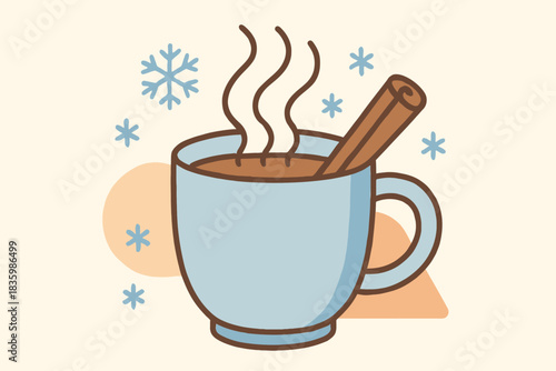 Cozy Winter Beverage Steaming Cocoa with Cinnamon Stick and Snowflakes