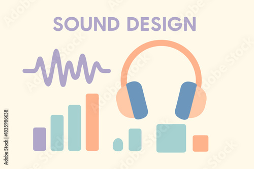 Pastel Sound Design Elements Headphones Waveform and Equalizer Bars