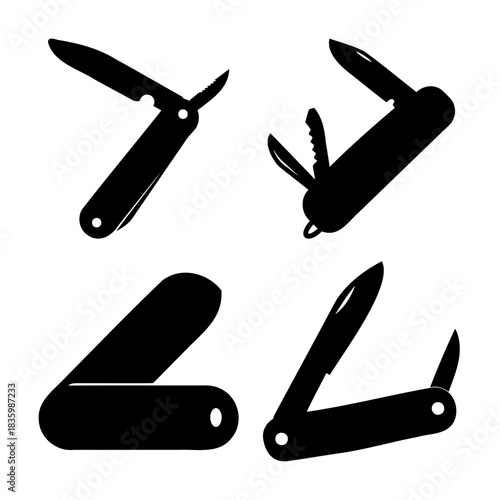 Pocket knife multi-tool camping adventure survival icon set