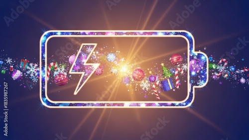 Festive Holiday Battery Charging with Bright Light and Ornaments.