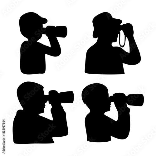 Exploring the world: silhouettes of people with binoculars