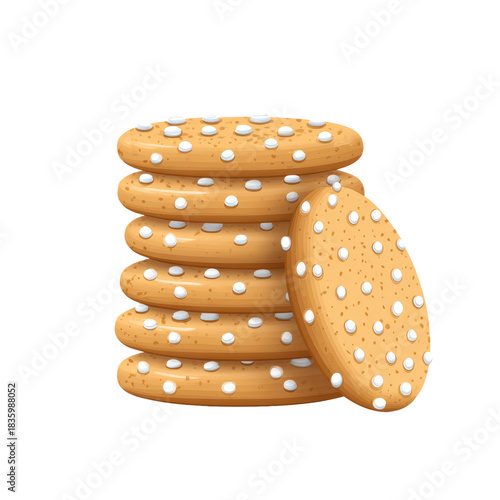 Delicious stack of sweet round sugar cookie and tasty biscuit with sprinkle. This dessert snack is yummy treat, isolated on transparent background for design