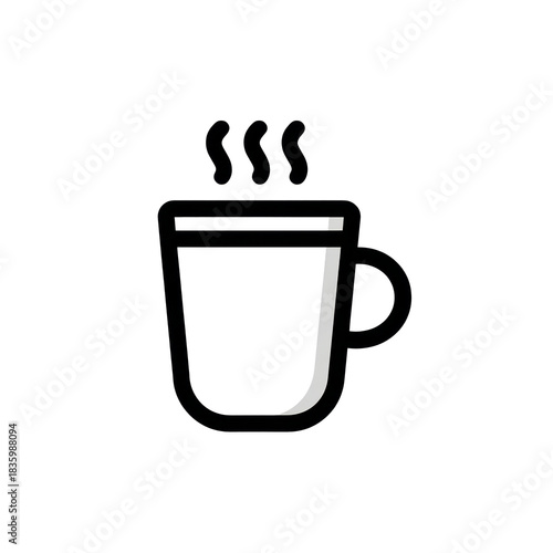 Warm, hot coffee mug icon with steam, simple sign for morning beverage or drink. comforting graphic perfect for cafe menu or relaxing caffeine break concept