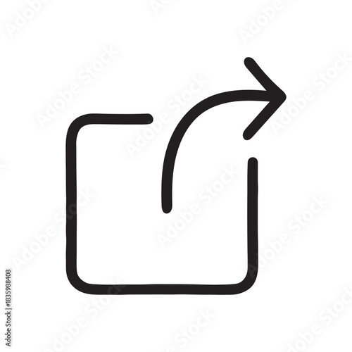 Minimalist Share Icon. Black vector symbol of content export or digital sharing with an arrow from a square for web and app interfaces.