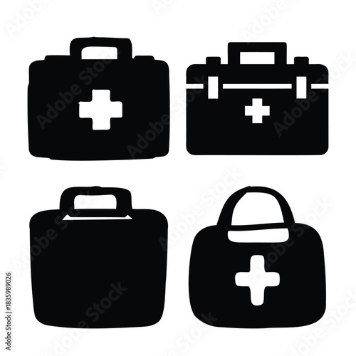 Medical first aid kit emergency health care icon symbol set