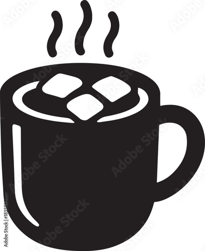 Hot chocolate cup silhouette with marshmallows for a cozy festive Christmas holiday design.