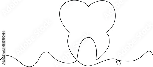 Tooth icon one continuous line drawing dental care outline minimalist style illustration