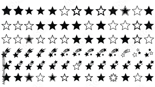 Collection of various star shapes and shooting stars silhouette