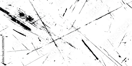 Black and White Grunge Texture Overlay with Scratches Ink Splatter and Distressed Transparent Background.