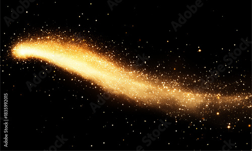 Bright golden streak on a black background. Dynamic Golden Light Trail Streak on Dark Abstract Background