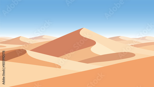 A simple illustration of rolling sand dunes against a clear blue sky