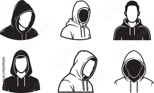 Anonymous Hooded Figure Silhouette Icon Set - Hacking, Privacy, Urban Style, and Identity Concealment