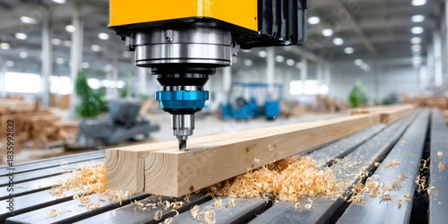 CNC machine routing wood in a woodworking factory