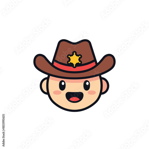 Cute Cowboy Cartoon Character with Sheriff Star on Hat.